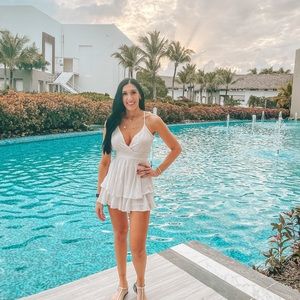 Pink Lily white romper